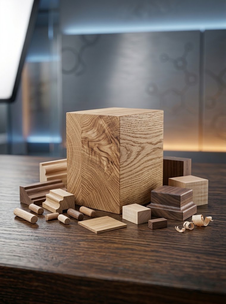 Albasia wood blocks and sawn sections